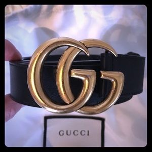 GUCCI BLACK LEATHER BELT WITH DOUBLE GG-BUCKLE !!!